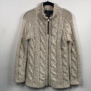 Paw by Cousin Johnny cableknit zip cardigan sweater wool blend vintage fisherman